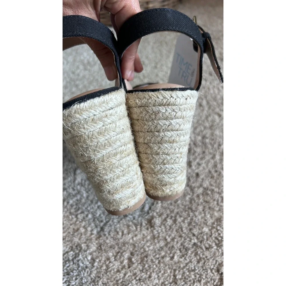 Black Espadrille Wedge Sandals Boho Resortwear Square Toe Time and Tru SZ‎ 9
